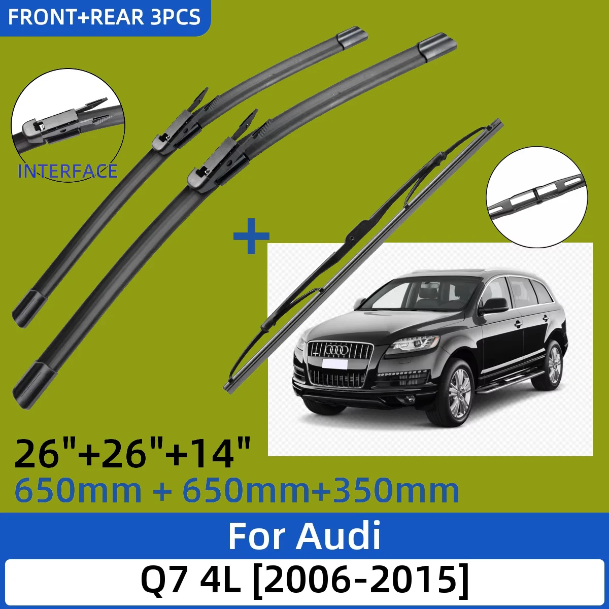 3PCS For Audi Q7 4L 2006-2015 26"+26"+14" Front Rear Wiper Blades Windshield Windscreen Window Cutter Accessories 2013 2014 2015
3PCS For Audi Q7 4L 2006-2015 26"+26"+14" Front Rear Wiper Blades Windshield Windscreen Window Cutter Accessories 2013 2014 2015