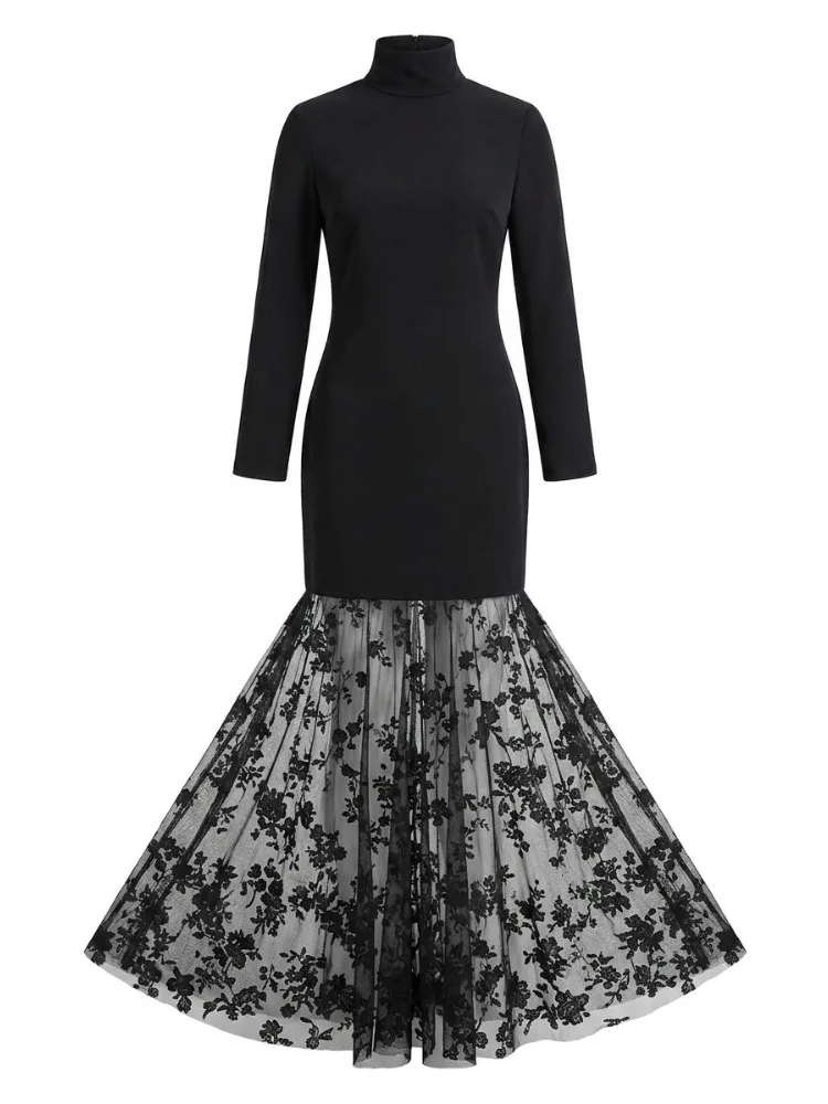Missuoo Women's High Neck Long Sleeves Slim Dress Sheer Floral Lace Split-joint Pleated Party Dresses Evening Gowns
Missuoo Women's High Neck Long Sleeves Slim Dress Sheer Floral Lace Split-joint Pleated Party Dresses Evening Gowns