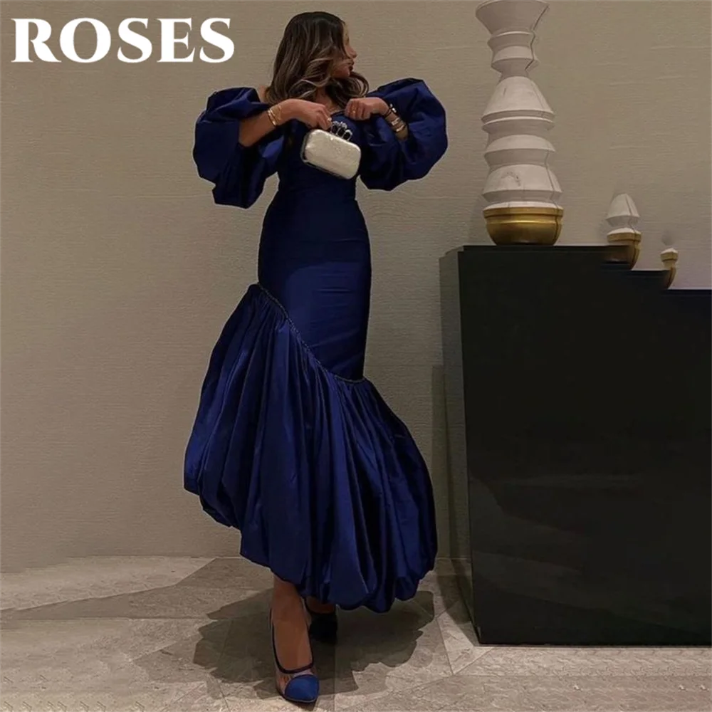 ROSES Navy Blue Elegant Prom Dress Stain Formal Gown Pleats Off the Shoulder Trumpet Party Dress for Woman 프롬 드레스 Customized
ROSES Navy Blue Elegant Prom Dress Stain Formal Gown Pleats Off the Shoulder Trumpet Party Dress for Woman 프롬 드레스 Customized