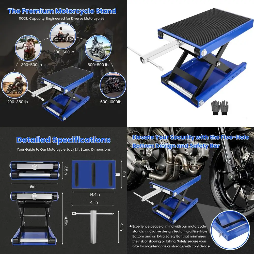Мотоциклетный подъемник ножничного типа грузоподъемностью 1100 фунтов с усиленной противоскользящей основой и широкой резиновой платформой для различных мотоциклов
Мотоциклетный подъемник ножничного типа грузоподъемностью 1100 фунтов с усиленной противоскользящей основой и широкой резиновой платформой для различных мотоциклов