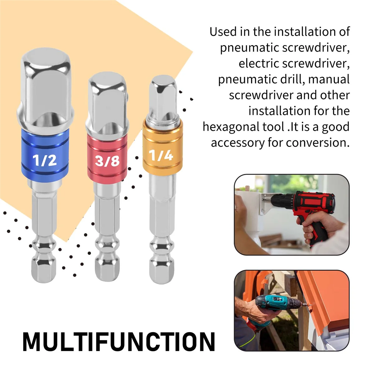 # 500B 3 шт. адаптер для розетки, ударный набор, шестигранный хвостовик, цветной удлинитель-конвертер (синий, красный и желтый)
# 500B 3 шт. адаптер для розетки, ударный набор, шестигранный хвостовик, цветной удлинитель-конвертер (синий, красный и желтый)