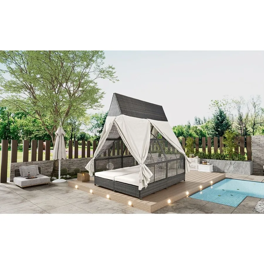 Outdoor Daybed Patio Lounge Bed with Adjustable Backrest Outdoor Double Sun Lounger with Curtains 4 Pillows for Garden Patio Po
Outdoor Daybed Patio Lounge Bed with Adjustable Backrest Outdoor Double Sun Lounger with Curtains 4 Pillows for Garden Patio Po