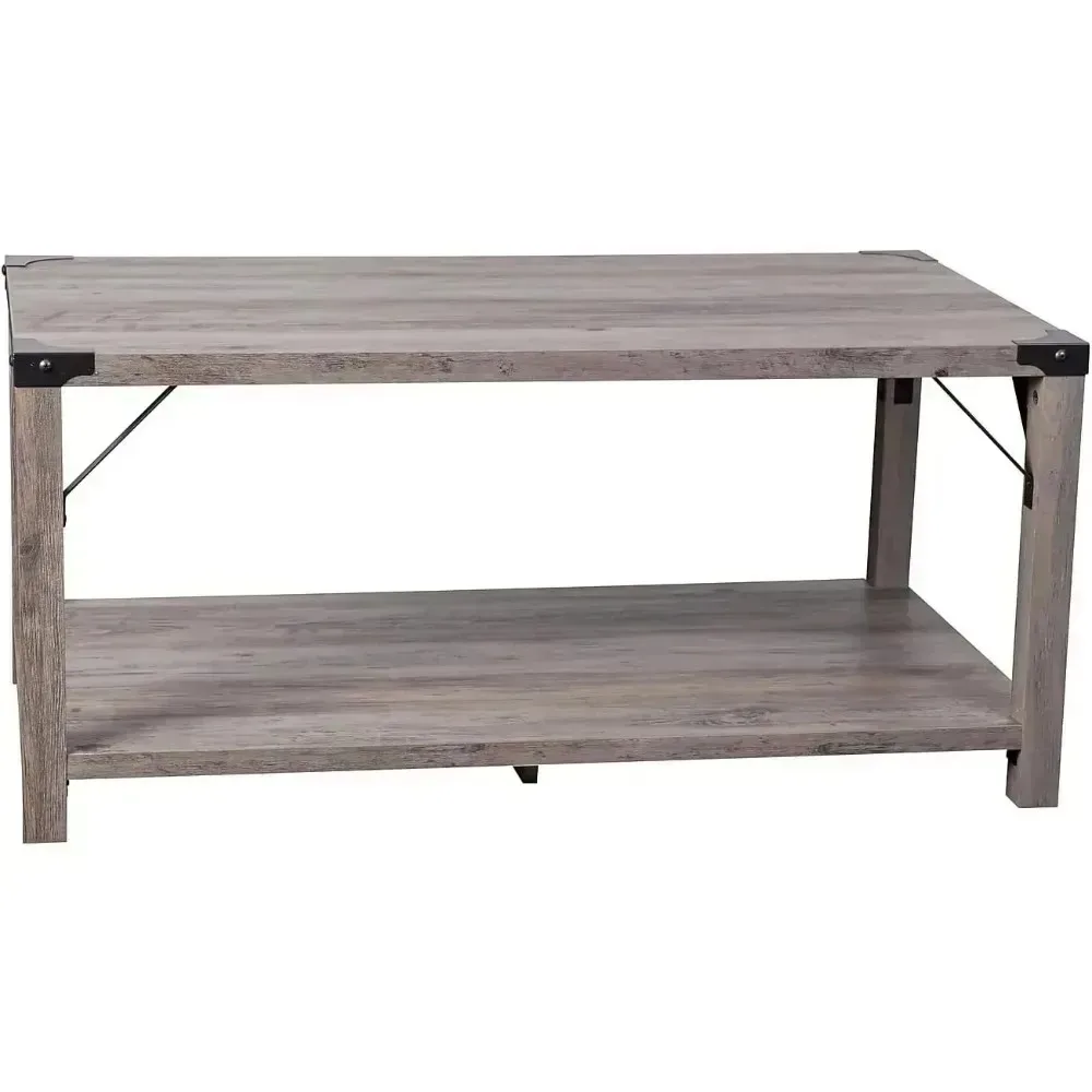 Wyatt Modern Farmhouse 2 Tier Coffee Table - Gray Wash Engineered Wood Frame - Black Metal Crisscross Side Braces and Corner Ac
Wyatt Modern Farmhouse 2 Tier Coffee Table - Gray Wash Engineered Wood Frame - Black Metal Crisscross Side Braces and Corner Ac
