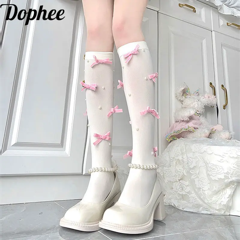 Dophee Pearl Velvet Bow Mid-calf Socks Women Cute Lolita White Silk Thin Stockings Elegant Sweet Princess Knee-high Stocking
Dophee Pearl Velvet Bow Mid-calf Socks Women Cute Lolita White Silk Thin Stockings Elegant Sweet Princess Knee-high Stocking