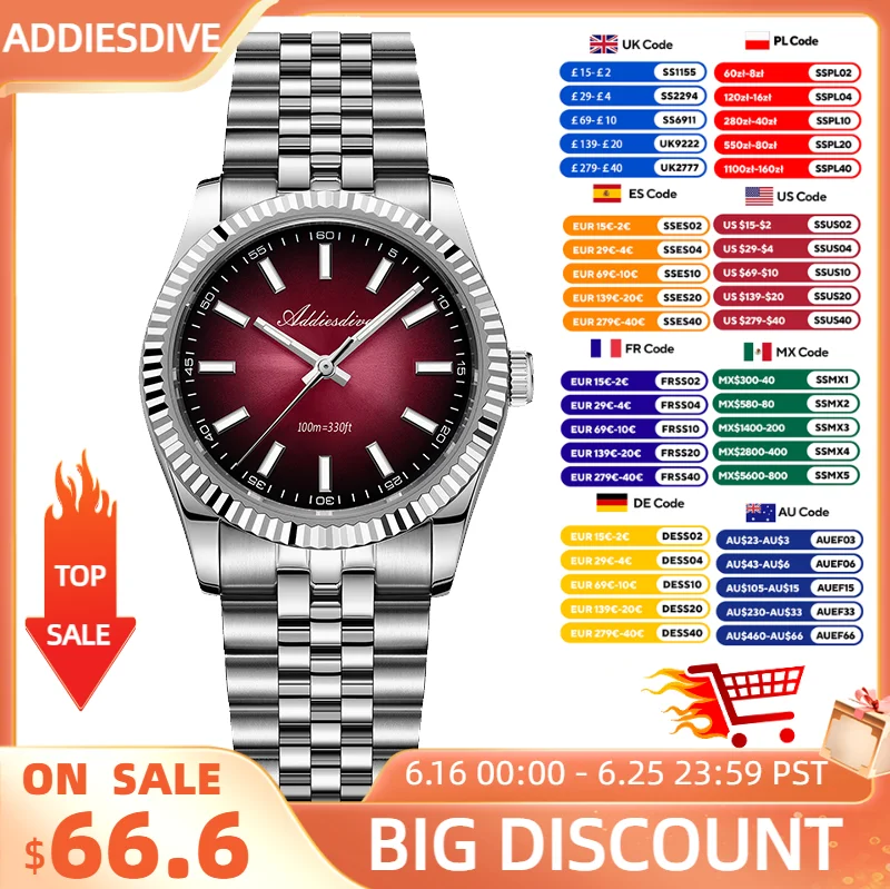 ADDIESDIVE New Watch for Men 36mm Luxury Sapphire VH31 Quartz Wristwatch AD2073 Stainless Steel Super Luminous Waterproof 100m
ADDIESDIVE New Watch for Men 36mm Luxury Sapphire VH31 Quartz Wristwatch AD2073 Stainless Steel Super Luminous Waterproof 100m