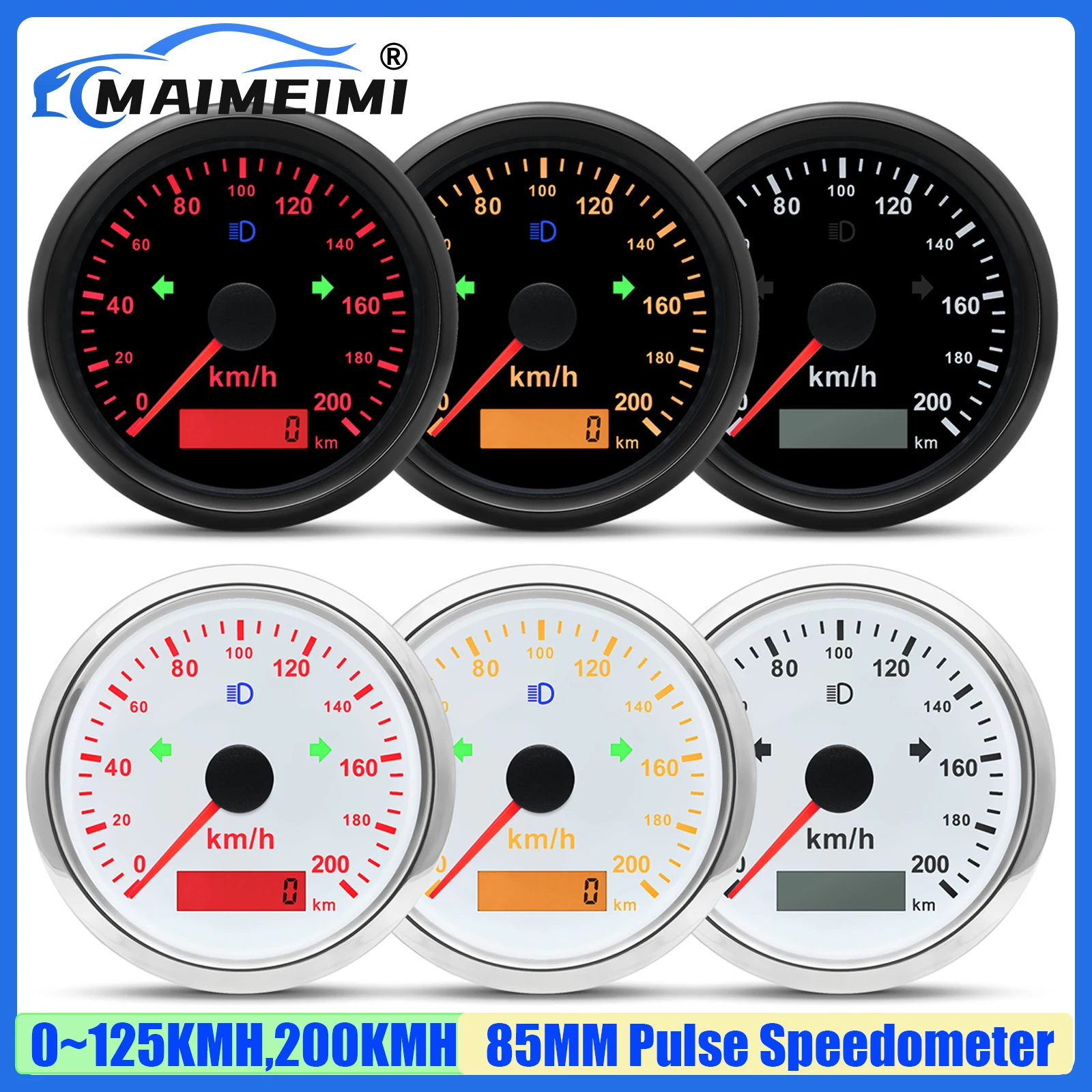 MAIMEIMI Pulse Signal 85mm Speedometer Gauge with High Beam Overspeed Buzzer Red Yellow LED Analog Speed Gauge 125KMH,200KMH,MPH
MAIMEIMI Pulse Signal 85mm Speedometer Gauge with High Beam Overspeed Buzzer Red Yellow LED Analog Speed Gauge 125KMH,200KMH,MPH
