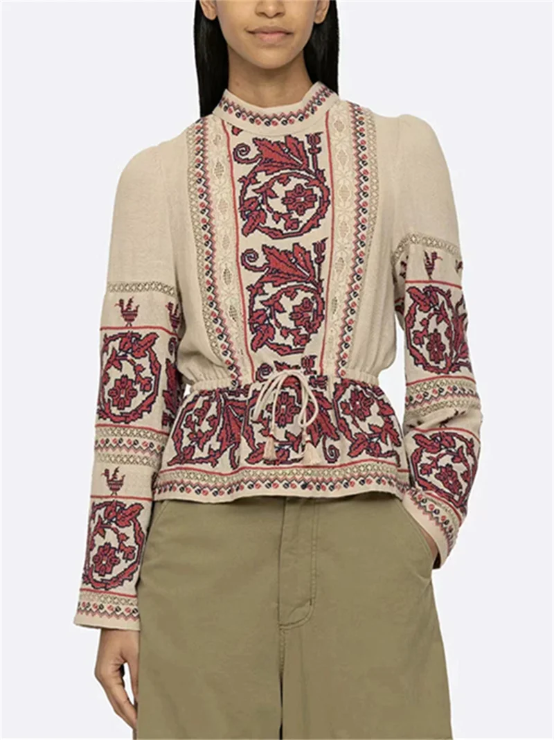 Women Vintage Embroidery Pullover Tops 2024 New O-Neck Short Sleeve Casual Tops and Long Sleeve Waist Drawstring Blouse for Lady
Women Vintage Embroidery Pullover Tops 2024 New O-Neck Short Sleeve Casual Tops and Long Sleeve Waist Drawstring Blouse for Lady