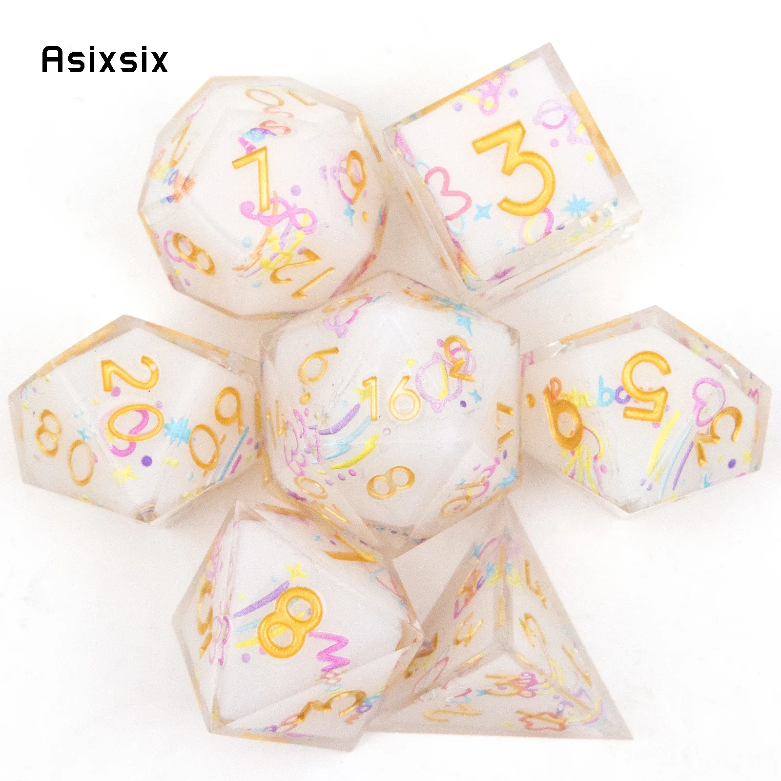 7 Pcs White Yellow Transparent Resin Golden Number Sharp Edge Dice Polyhedral Dice Suitable For Role-Playing RPG Gift
7 Pcs White Yellow Transparent Resin Golden Number Sharp Edge Dice Polyhedral Dice Suitable For Role-Playing RPG Gift