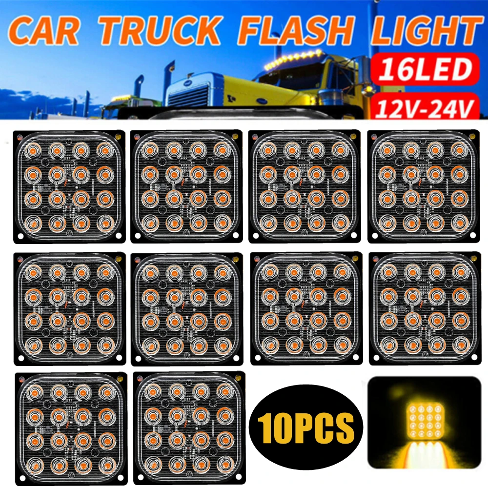 10PCS Amber Strobe Lights 16LED Fso Flashes Emergency Lights Policce Flashers Turn Signal Lights 12V-24V Stroboscopes for Car
10PCS Amber Strobe Lights 16LED Fso Flashes Emergency Lights Policce Flashers Turn Signal Lights 12V-24V Stroboscopes for Car