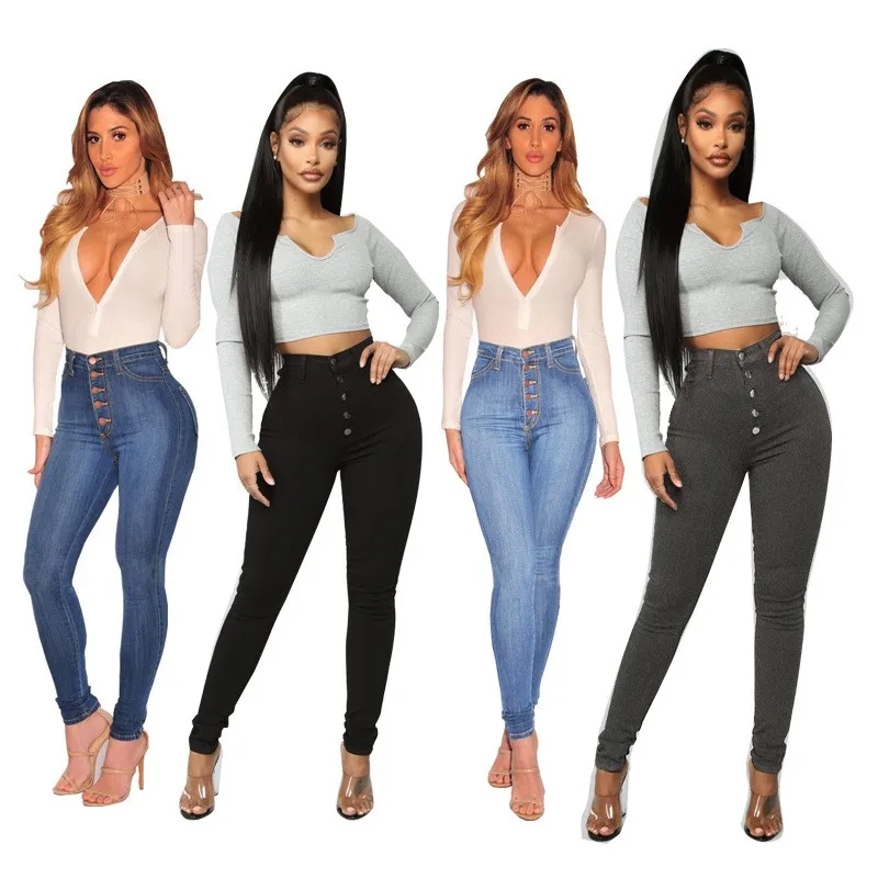 Women's Jeans High Waist Pants Cotton Full Length Button Front Blue Slim Fit Jeans Solid Color Gray For Woman
Women's Jeans High Waist Pants Cotton Full Length Button Front Blue Slim Fit Jeans Solid Color Gray For Woman