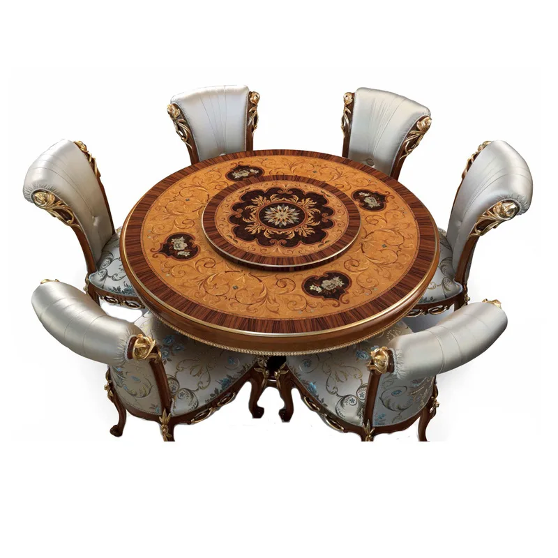 English dining table and chair combination round dining table shell inlay with turntable one table and six chairs furniture
English dining table and chair combination round dining table shell inlay with turntable one table and six chairs furniture