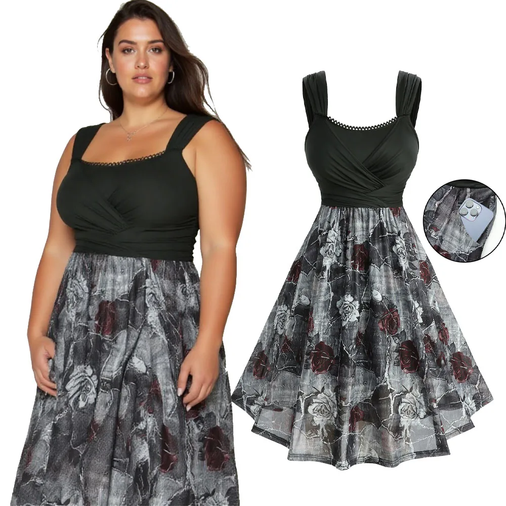 ROSEGAL платья-майки больших размеров со рюшами и розами, мраморный принт, кружевная отделка, элегантное женское весенне-летнее повседневное платье, костюм
ROSEGAL платья-майки больших размеров со рюшами и розами, мраморный принт, кружевная отделка, элегантное женское весенне-летнее повседневное платье, костюм