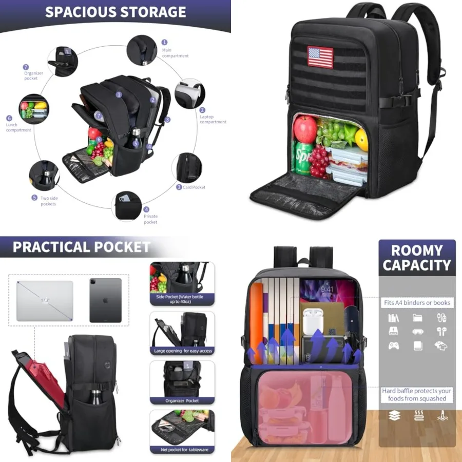 Lunch Backpack, Work Backpack with Insulated Cooler Lunch Box 17.3 inch Laptop Backpack for Men Women, TSA Large Daypack for Co
Lunch Backpack, Work Backpack with Insulated Cooler Lunch Box 17.3 inch Laptop Backpack for Men Women, TSA Large Daypack for Co