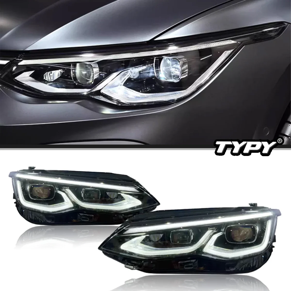 TYPY автомобильные фары для VW Golf 8 2021-2024 светодиодные автомобильные лампы дневные ходовые огни динамические указатели поворота автомобильные аксессуары 
TYPY автомобильные фары для VW Golf 8 2021-2024 светодиодные автомобильные лампы дневные ходовые огни динамические указатели поворота автомобильные аксессуары