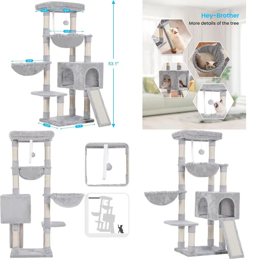 Indoor Cat Tree with Padded Bed, Hammocks, and Scratching Posts - Light Gray
Indoor Cat Tree with Padded Bed, Hammocks, and Scratching Posts - Light Gray