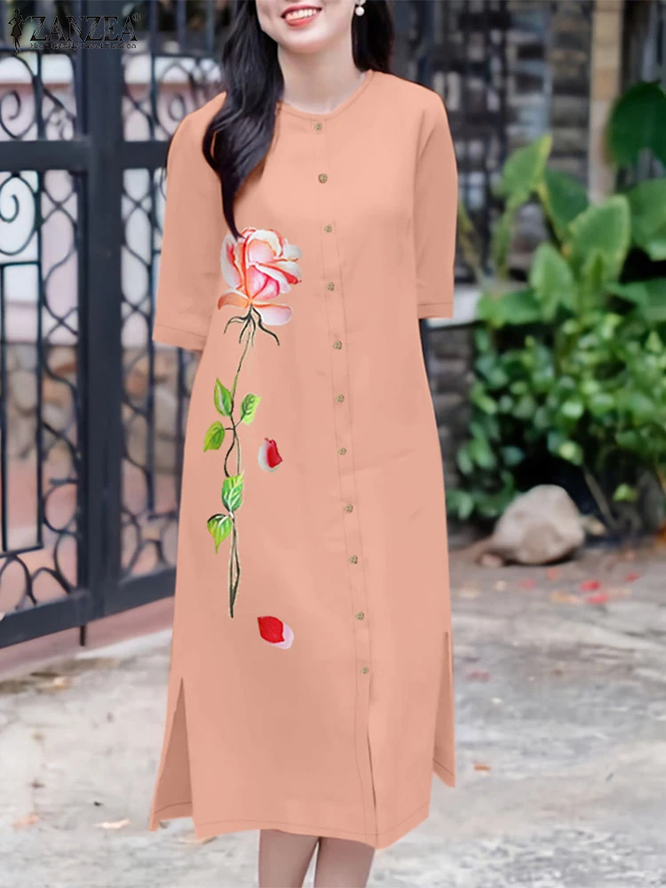 ZANZEA Woman Vintage Floral Print Midi Dresses 2025 Summer Casual Half Sleeve O Neck Side Slit Shirtdress Holiday Commute Robes
ZANZEA Woman Vintage Floral Print Midi Dresses 2025 Summer Casual Half Sleeve O Neck Side Slit Shirtdress Holiday Commute Robes