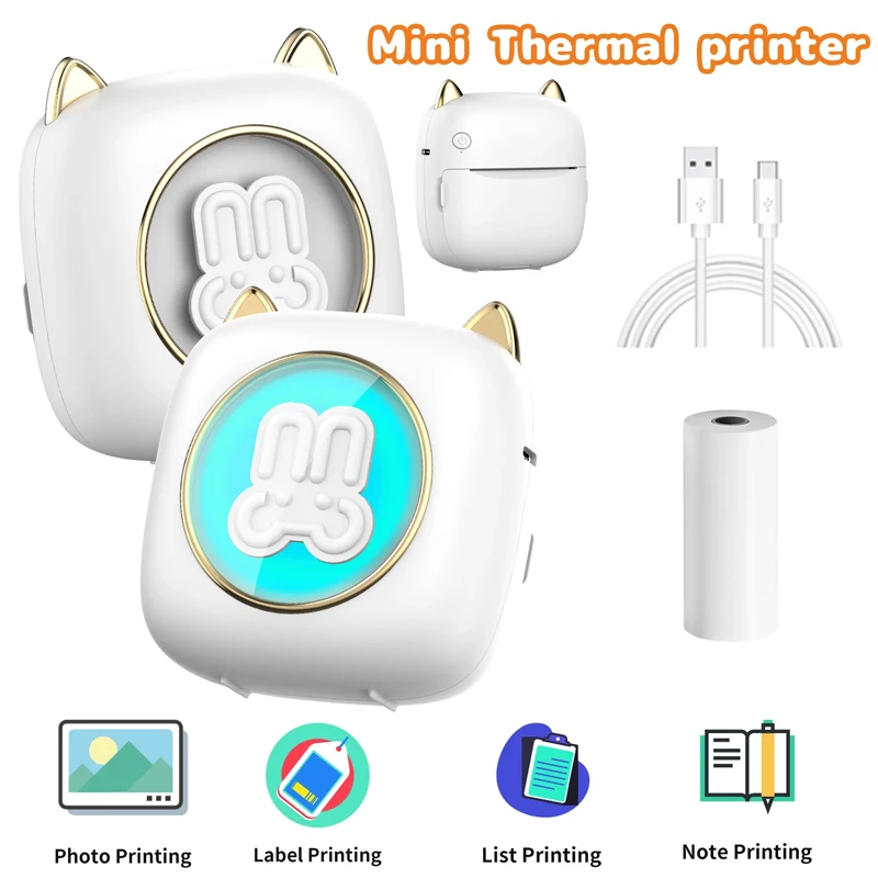 Mini Portable Printer Thermal Printing Sticker Wireless Inkless Mini Pocket Printer Self-adhesive Label Printer Photo Printer