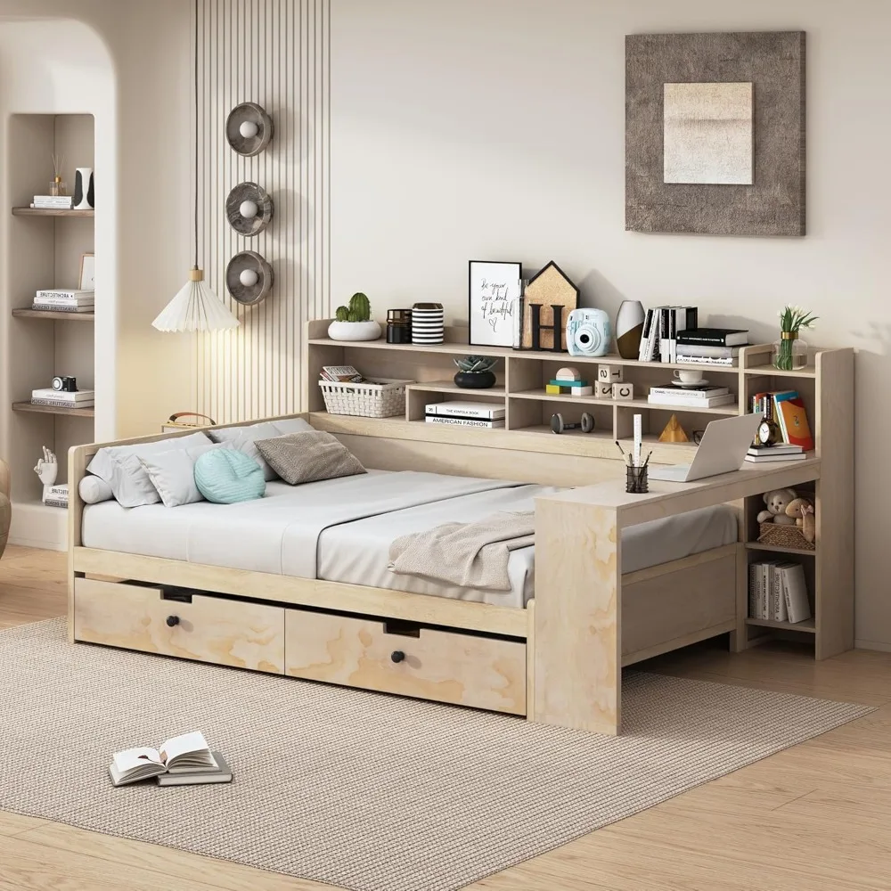"Full-Size Daybed with Storage, Bookcase, and Drawers - Wooden Daybed with Study Desk and Shelves for Kids, Teens, and Adults"
"Full-Size Daybed with Storage, Bookcase, and Drawers - Wooden Daybed with Study Desk and Shelves for Kids, Teens, and Adults"