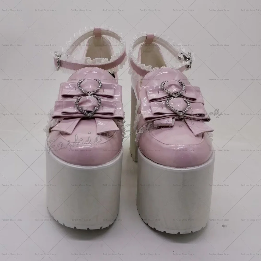 Pink Bow knot Decor love Crystal Pumps Platform Women Shoes Chunky High Heels Party Banquet Dating 2025 Zapatos Para Mujere 
Pink Bow knot Decor love Crystal Pumps Platform Women Shoes Chunky High Heels Party Banquet Dating 2025 Zapatos Para Mujere