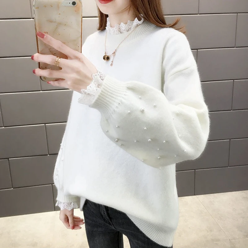 Кружевной женский вязаный свитер с воротником-стойкой в корейском стиле, термодешевый топ, повседневный базовый модный элегантный женский пуловер в стиле Харадзюку 
Кружевной женский вязаный свитер с воротником-стойкой в корейском стиле, термодешевый топ, повседневный базовый модный элегантный женский пуловер в стиле Харадзюку