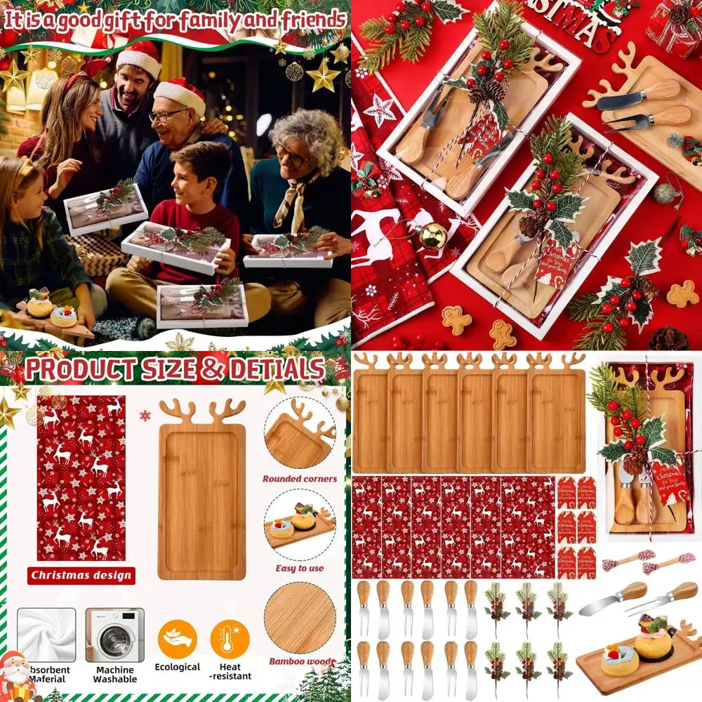 Рождественский набор разделочных досок с оленями с бамбуковым подносом, ножами, вилками, кухонными полотенцами и подарочными бирками для праздничных торжеств
Рождественский набор разделочных досок с оленями с бамбуковым подносом, ножами, вилками, кухонными полотенцами и подарочными бирками для праздничных торжеств