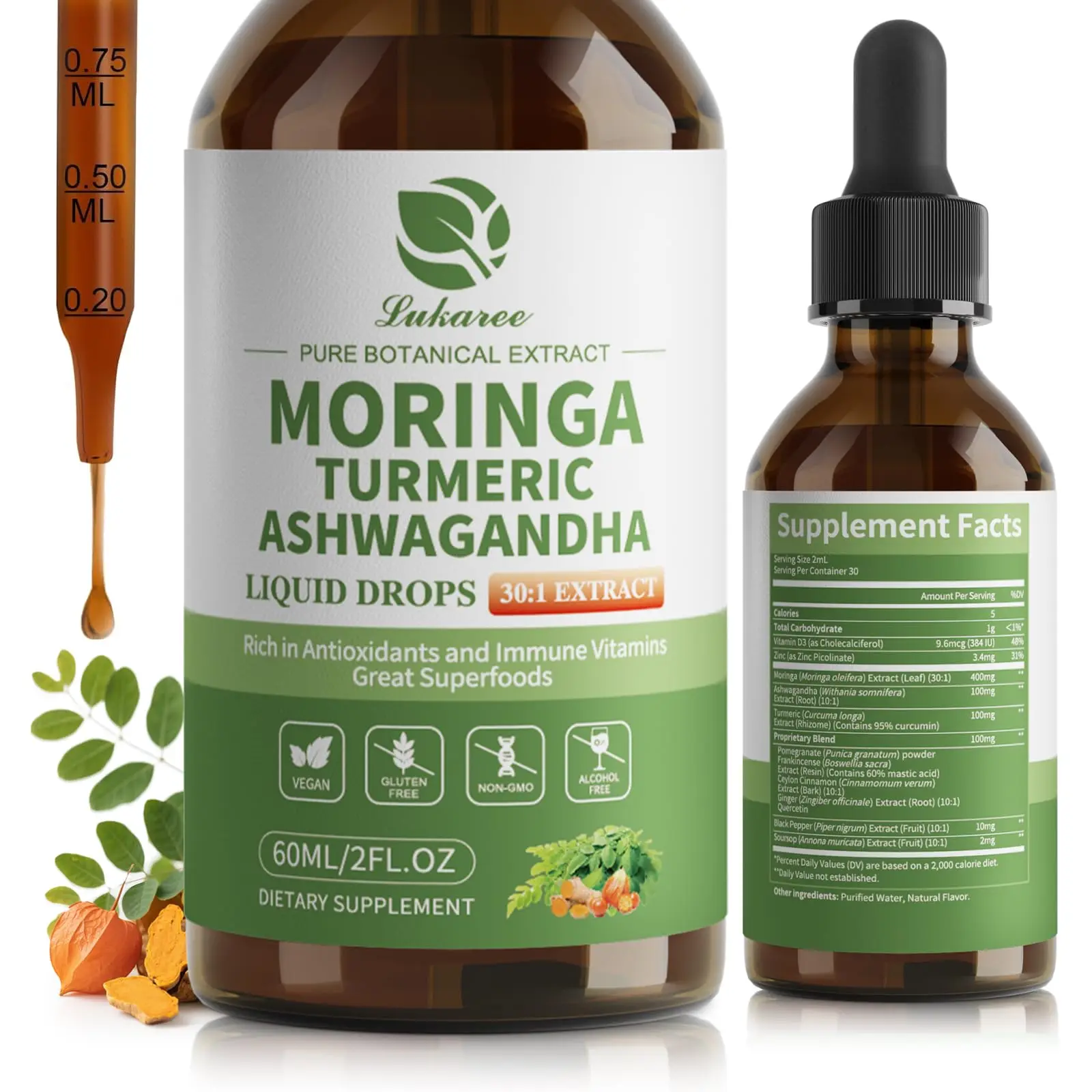 LUKAREE Organic Moringa Drop with Ashwagandha Turmeric 98% Absorption for Energy Immune Joint Digestive Metabolism,Vegan Non-GMO
LUKAREE Organic Moringa Drop with Ashwagandha Turmeric 98% Absorption for Energy Immune Joint Digestive Metabolism,Vegan Non-GMO