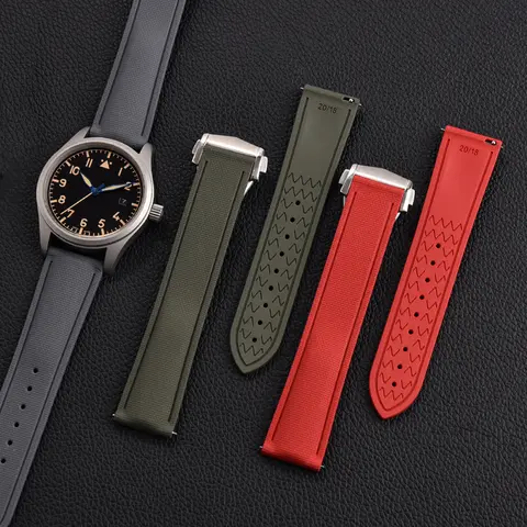20/21/22mm Universal Woven Pattern FKM Watch Band Quick Release FKM Rubber Strap For Rolex Omega/Breitling/Longines/Tissot/Seiko