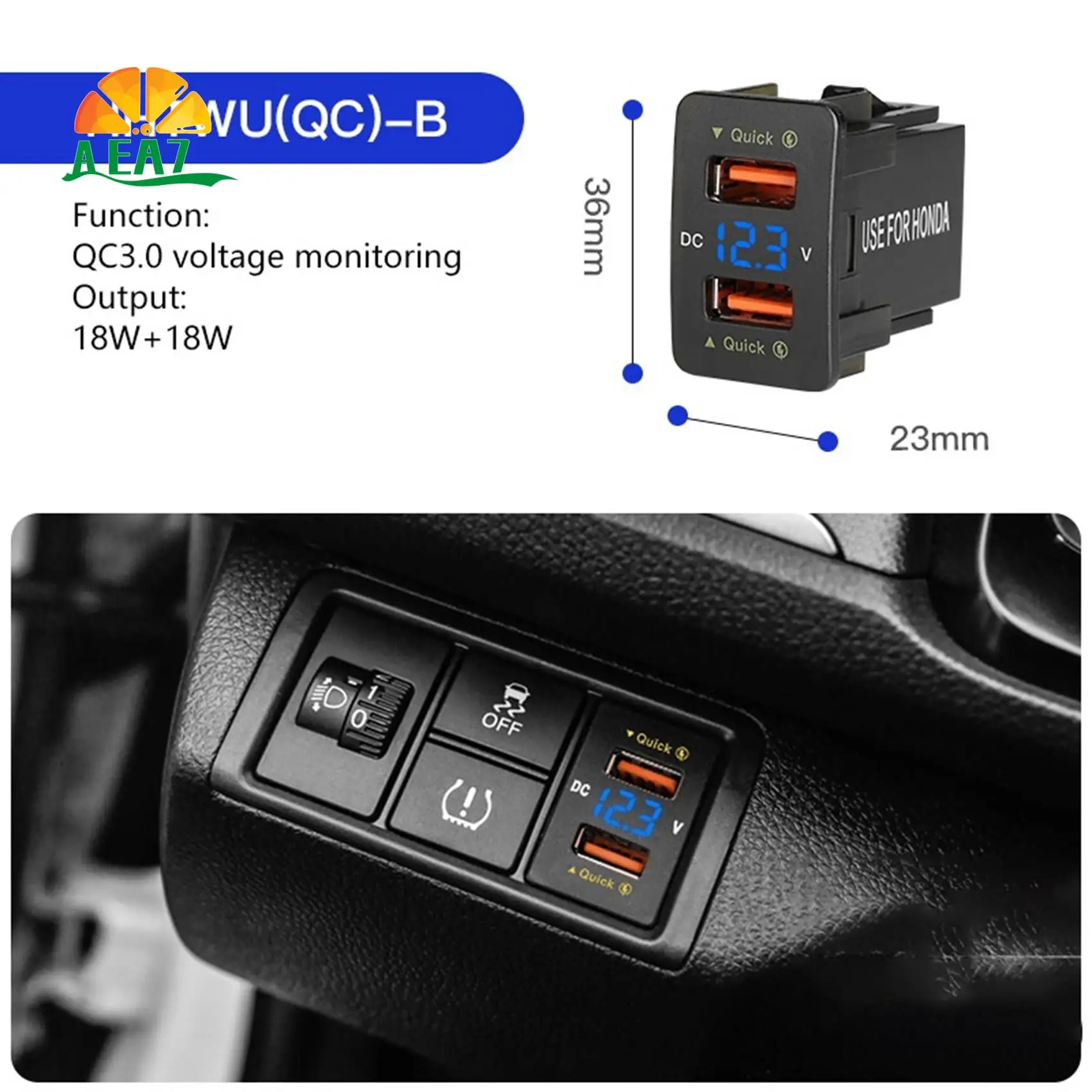 AEA7-36W Fast Car Charger QC3.0 Dual USB Fast Charger Waterproof Mobile Phone Charger For Honda
AEA7-36W Fast Car Charger QC3.0 Dual USB Fast Charger Waterproof Mobile Phone Charger For Honda