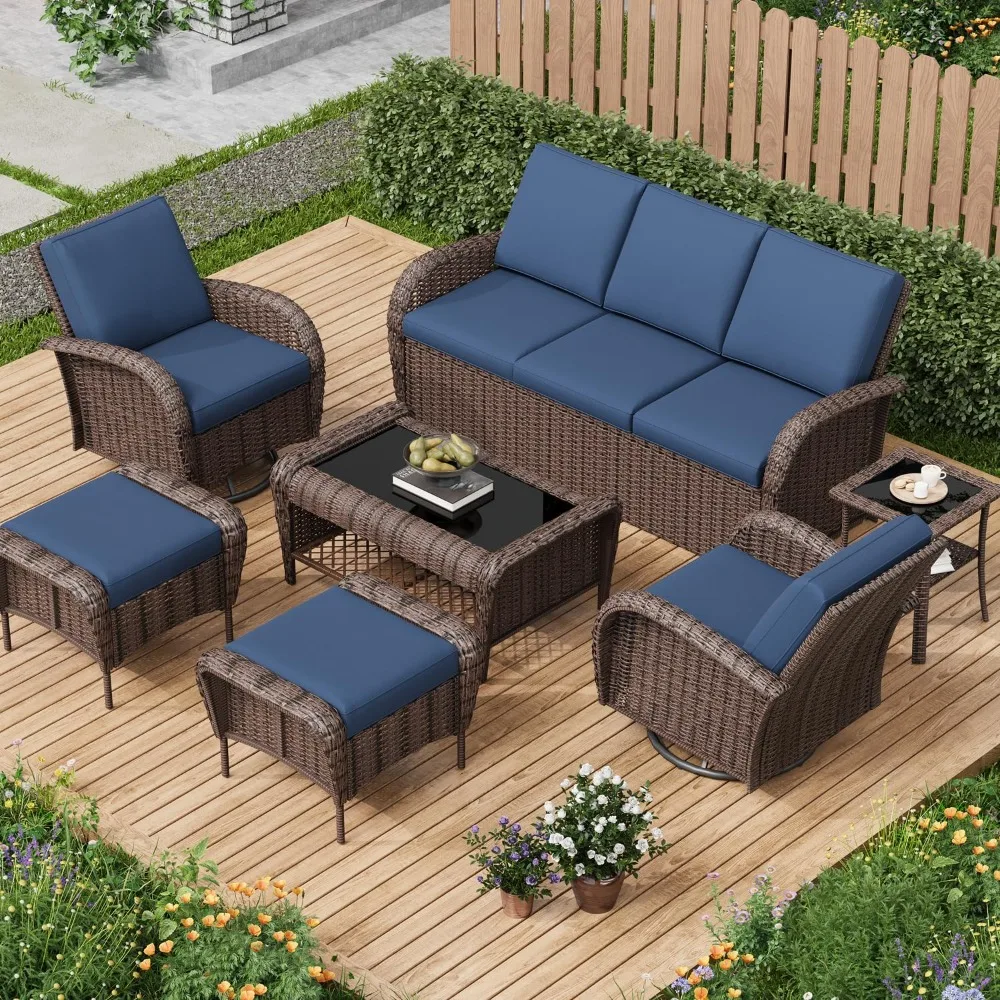 Outdoor Swivel Chairs Set,7 Pieces Rattan Wicker Furniture Set,Patio Conversation Sets with Coffee Table,3-Seat Sofa,Ottoman
Outdoor Swivel Chairs Set,7 Pieces Rattan Wicker Furniture Set,Patio Conversation Sets with Coffee Table,3-Seat Sofa,Ottoman