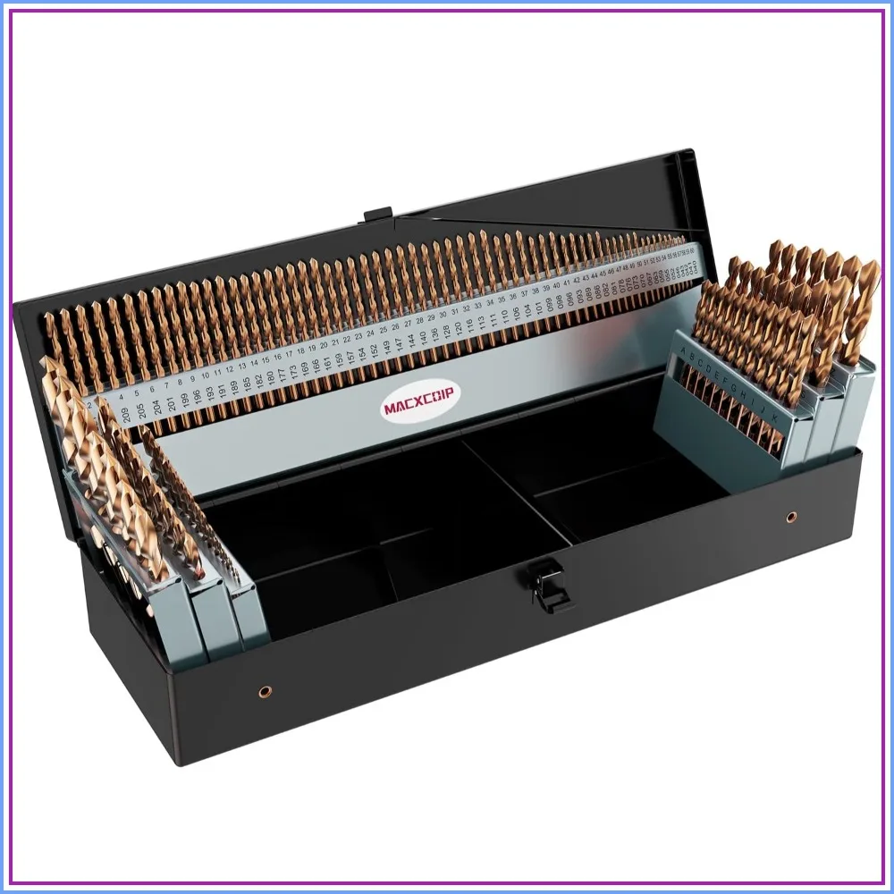 115Pcs M35 Cobalt Drill Bit Set for Hardened Metals, Stainless Steel, Wood
115Pcs M35 Cobalt Drill Bit Set for Hardened Metals, Stainless Steel, Wood