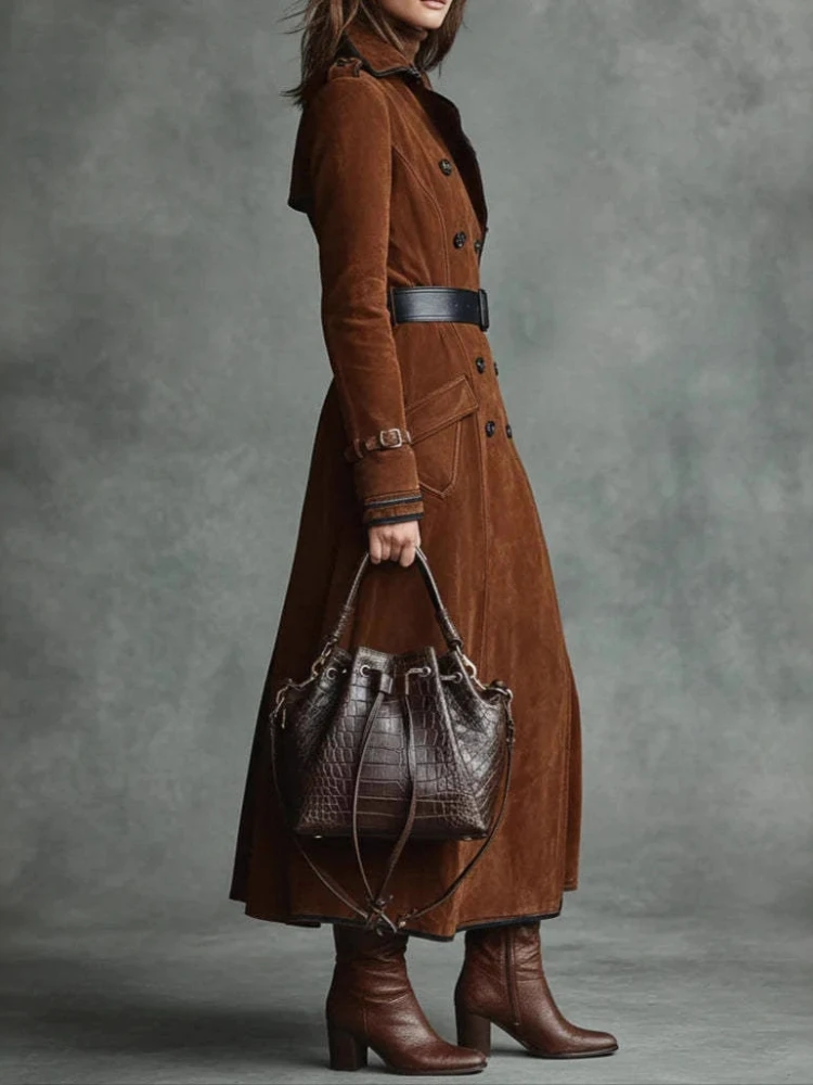 Chic Faux Suede Long Trench Coat Women Lapel Double Breasted Full Sleeve Windbreaker 2026 Autumn Winter Lady Commute Coat New
Chic Faux Suede Long Trench Coat Women Lapel Double Breasted Full Sleeve Windbreaker 2026 Autumn Winter Lady Commute Coat New