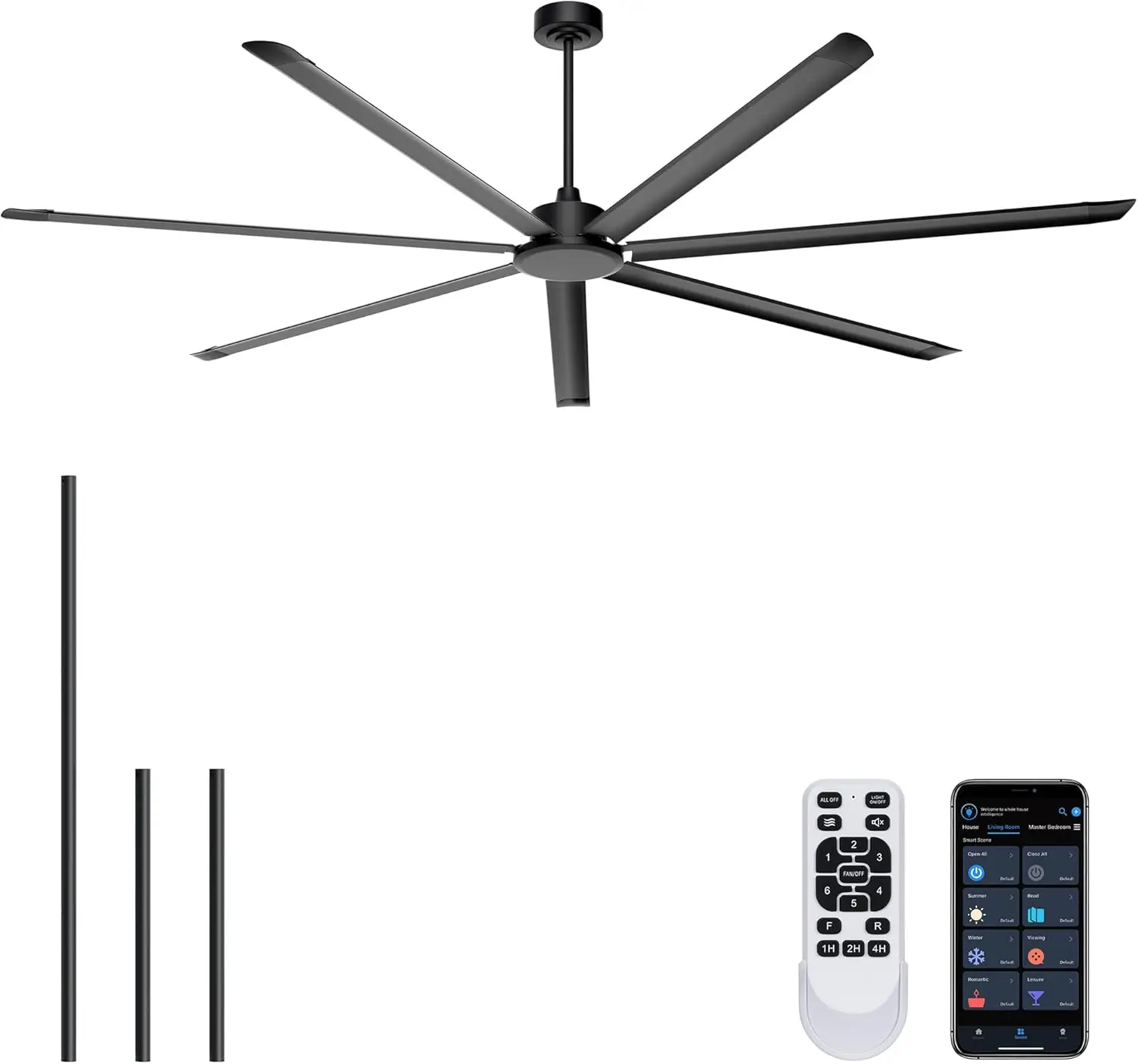 Industrial 108-Inch Black Ceiling Fan, No Light, with Remote & App Control, 7 Aluminum Blades, 20000 CFM DC Motor for Gym, Warehouse, Garage, Shop
Industrial 108-Inch Black Ceiling Fan, No Light, with Remote & App Control, 7 Aluminum Blades, 20000 CFM DC Motor for Gym, Warehouse, Garage, Shop