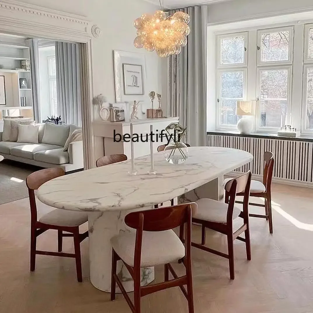 YYFrench retro large white marble Nordic medieval light luxury small apartment designer cream style oval dining table
YYFrench retro large white marble Nordic medieval light luxury small apartment designer cream style oval dining table