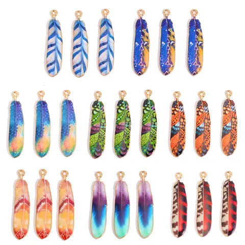 BOHO colorful 10Pcs exquisite enamel feather zinc alloy pendant charm for Women's bracelets necklaces earrings DIY handmade