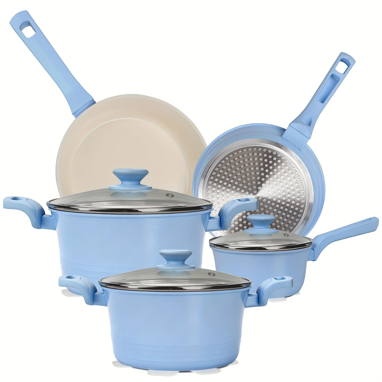 KUTIME | 11pcs Aluminum Cookware Set, Nonstick Pots And Pans Set for Kitchen with Frying Pan, Sauce Pan, Stockpan, Pots And Pans for Cooking, Dishwasher Safe, Blue
KUTIME | 11pcs Aluminum Cookware Set, Nonstick Pots And Pans Set for Kitchen with Frying Pan, Sauce Pan, Stockpan, Pots And Pans for Cooking, Dishwasher Safe, Blue