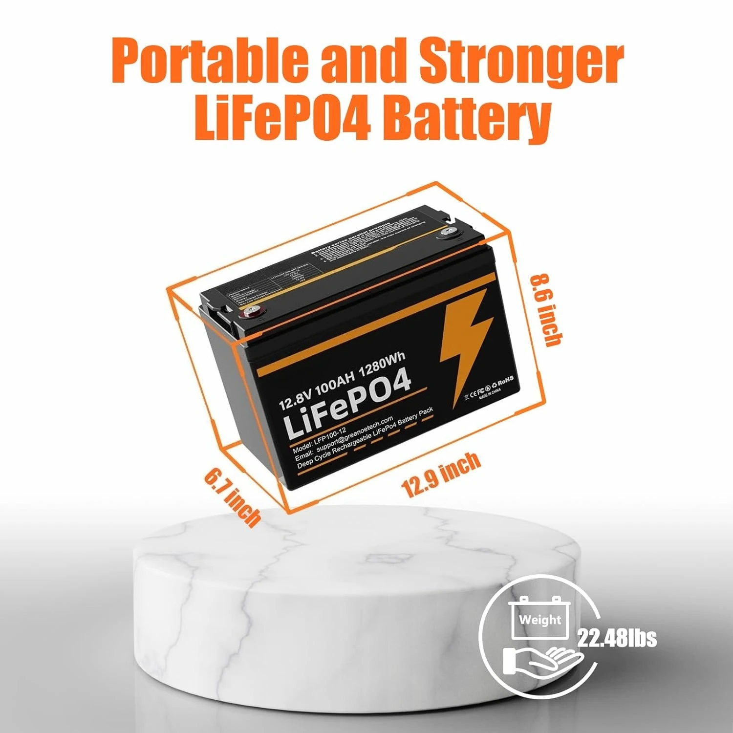12V 100Ah 1280Wh Rechargeable LiFePO4 Battery, 100A BMS, 15000 Deep Cycles, Backup Power for RV Marine Van, Customized
12V 100Ah 1280Wh Rechargeable LiFePO4 Battery, 100A BMS, 15000 Deep Cycles, Backup Power for RV Marine Van, Customized