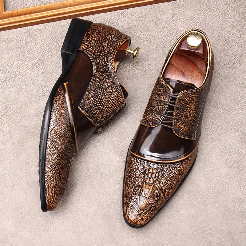 Premium Men Leather Shoes Pointed Toe Lace-up Crocodile Pattern Embossment Genuine Leather Formal Shoes Wedding Social Shoes
Premium Men Leather Shoes Pointed Toe Lace-up Crocodile Pattern Embossment Genuine Leather Formal Shoes Wedding Social Shoes