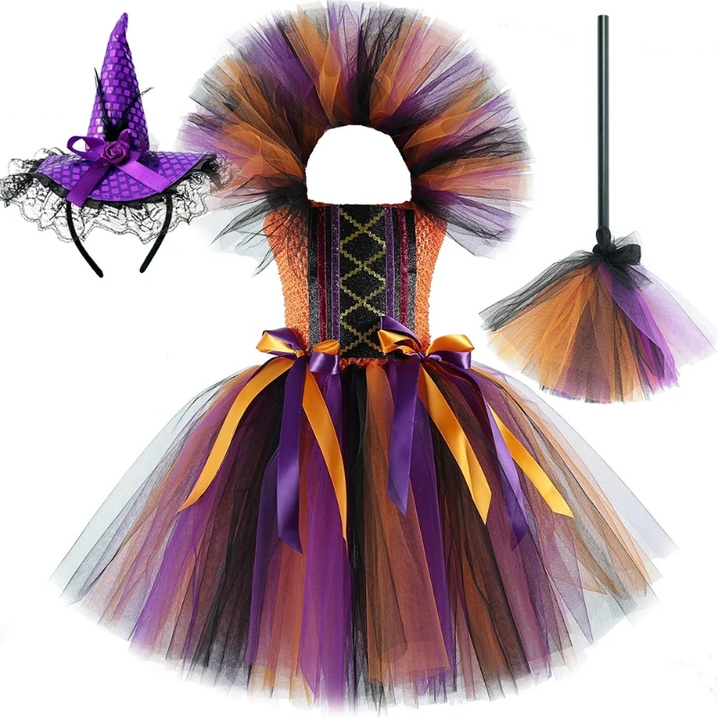 Kids Halloween Witch Costumes for Girls Disguise Tutu Outfit Clothes with Broom Hat Carnival Party Fancy Dress Children Witches
Kids Halloween Witch Costumes for Girls Disguise Tutu Outfit Clothes with Broom Hat Carnival Party Fancy Dress Children Witches
