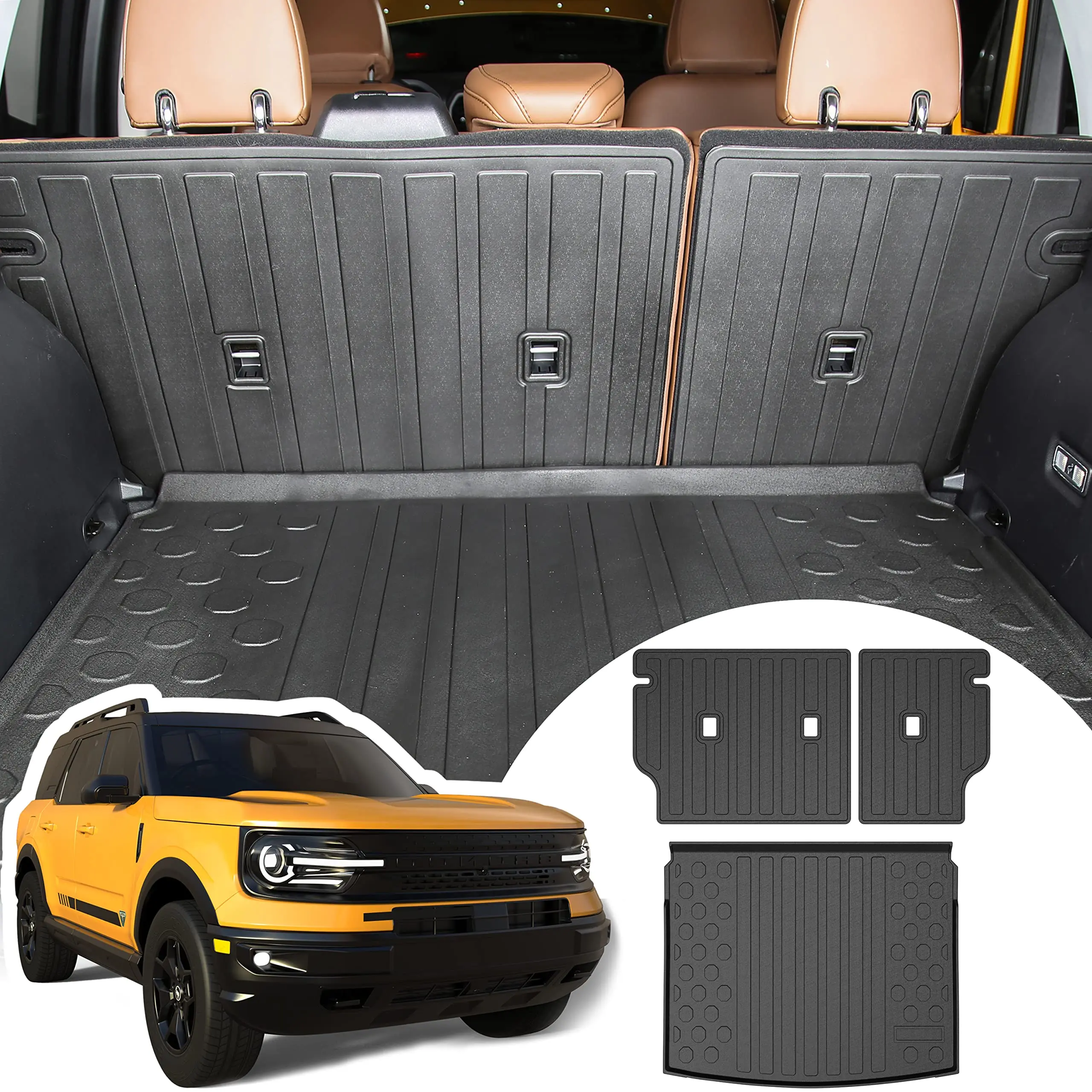 All-Weather Split Trunk Liner With Hook-Loop Fastening For SUV Rear Cargo And Seat Back Protection
