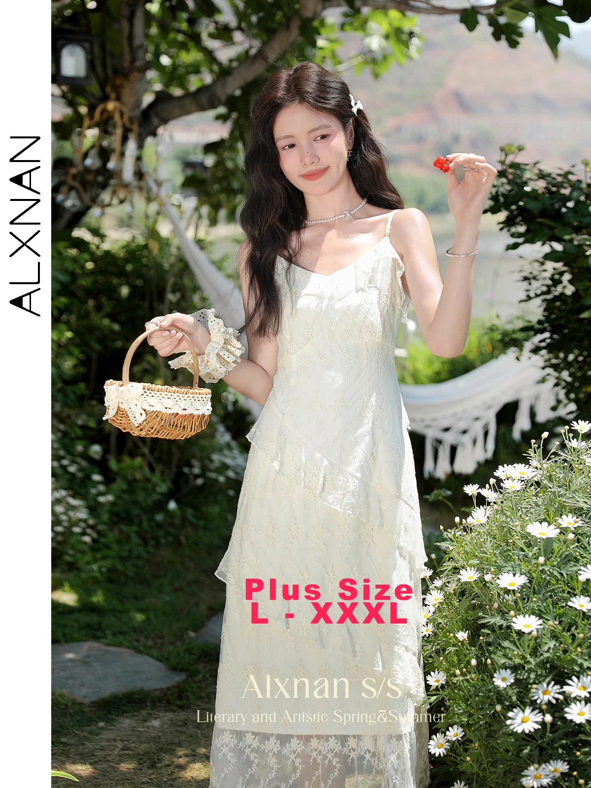 ALXNAN Plus Size Dress Lace Patchwork Ruffled Strap Tiered Midi Dress 2025 Summer A-line Elegant Holiday Female Clothing D03110 
ALXNAN Plus Size Dress Lace Patchwork Ruffled Strap Tiered Midi Dress 2025 Summer A-line Elegant Holiday Female Clothing D03110