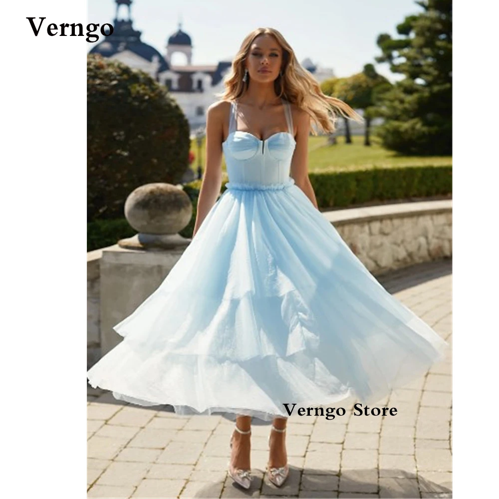 Verngo Light Blue Tulle A Line Prom Dresses Straps Sweetheart Tiered Ruched Tea Length Formal Party Dress Vintage Evening Gown
Verngo Light Blue Tulle A Line Prom Dresses Straps Sweetheart Tiered Ruched Tea Length Formal Party Dress Vintage Evening Gown