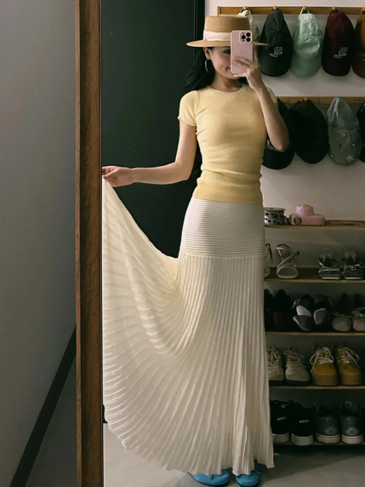 2025 Summer New Knitted 2 piece sets woman outfit Slim Pullover Sweater Tops + High Waist Long Skirt Sets Conjuntos Femininos
2025 Summer New Knitted 2 piece sets woman outfit Slim Pullover Sweater Tops + High Waist Long Skirt Sets Conjuntos Femininos