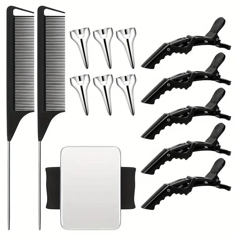 14pcs Hair Tool Set - Sectioning Rings, Metal Combs, Clips and Magnetic Wrist Pin Holder for Braiding (Black)
14pcs Hair Tool Set - Sectioning Rings, Metal Combs, Clips and Magnetic Wrist Pin Holder for Braiding (Black)
