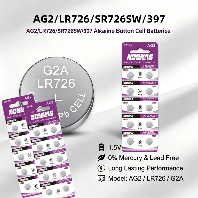 AG2 LR726 SR726SW 397 Battery 1.5V Alkaline Batteries 0% Hg Mercury Free for Watch Calculator Toy Remote
AG2 LR726 SR726SW 397 Battery 1.5V Alkaline Batteries 0% Hg Mercury Free for Watch Calculator Toy Remote