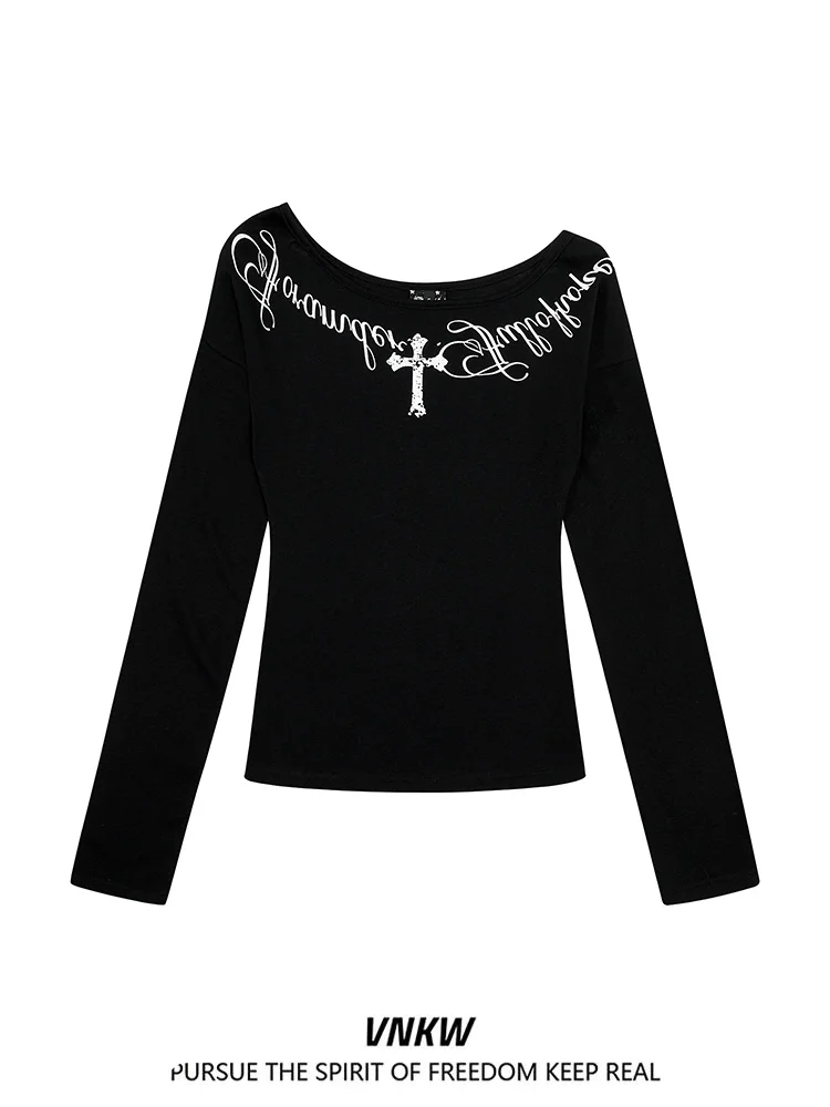 Slim Fit Long Sve T-irt Women's American Retro Cross Letter Print oulder T-irt Trendy Youth Sle Spring Faion
Slim Fit Long Sve T-irt Women's American Retro Cross Letter Print oulder T-irt Trendy Youth Sle Spring Faion