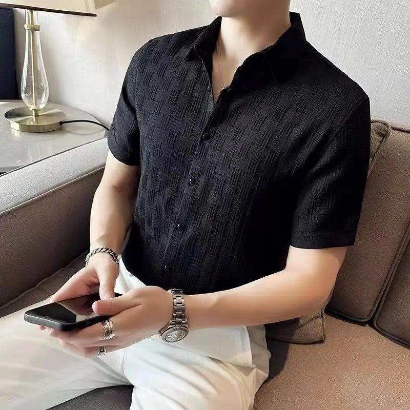 Men's Stretch Plaid Jacquard Short Sleeve Shirt Slim Fit Korean Style Casual Button Down Shirts Premium Lightweight Summer Tops
Men's Stretch Plaid Jacquard Short Sleeve Shirt Slim Fit Korean Style Casual Button Down Shirts Premium Lightweight Summer Tops