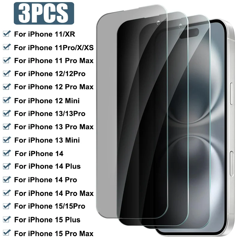 3Pcs Full Cover Privacy Screen Protector For iPhone 15 11 12 13 14 Pro Max Plus 12Mini 13Mini Anti-spy Glass For iPhone Xr X Xs
3Pcs Full Cover Privacy Screen Protector For iPhone 15 11 12 13 14 Pro Max Plus 12Mini 13Mini Anti-spy Glass For iPhone Xr X Xs