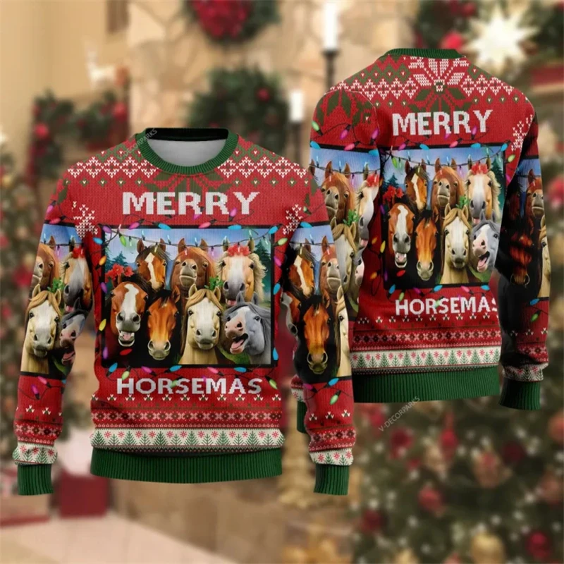 Funny Animal Graphic Ugly Christmas Sweater Fashion Horse Print Sweatshirts For Women Clothes Xmas Boy Gift Pullovers Tops 2025
Funny Animal Graphic Ugly Christmas Sweater Fashion Horse Print Sweatshirts For Women Clothes Xmas Boy Gift Pullovers Tops 2025