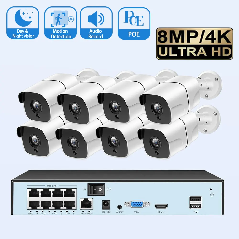 8CH 4K AI Human Detection 8MP Outdoor Security Camera System Audio Record Night Vision Video Surveillance Kit
8CH 4K AI Human Detection 8MP Outdoor Security Camera System Audio Record Night Vision Video Surveillance Kit