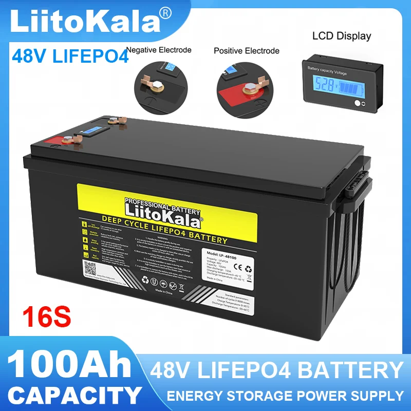 LiitoKala 48V 100AH LiFePO4 Battery 16 strings 59.2v Lithium Iron Phosphate high power alternator Solar Energy Camping Batteries
LiitoKala 48V 100AH LiFePO4 Battery 16 strings 59.2v Lithium Iron Phosphate high power alternator Solar Energy Camping Batteries
